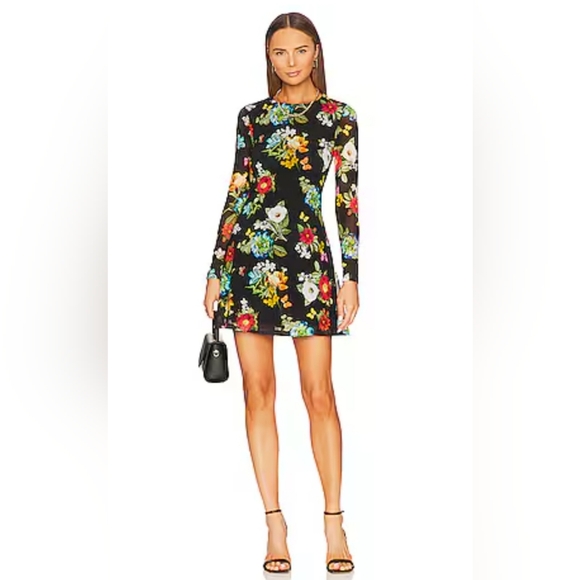 Alice + Olivia Delora Flare Floral Long Sleeve Dress Size 2 - Picture 11 of 16